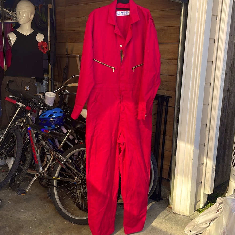 ZIP-FRONT COTTON COVERALL/OVERALL Red unisex Onesie work wear